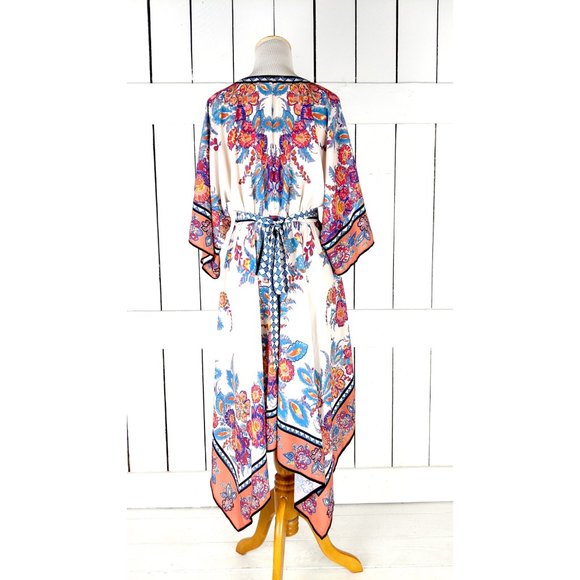 Y2K floral handkerchief hem midi wide sleeve kimono dress - Picture 6 of 6
